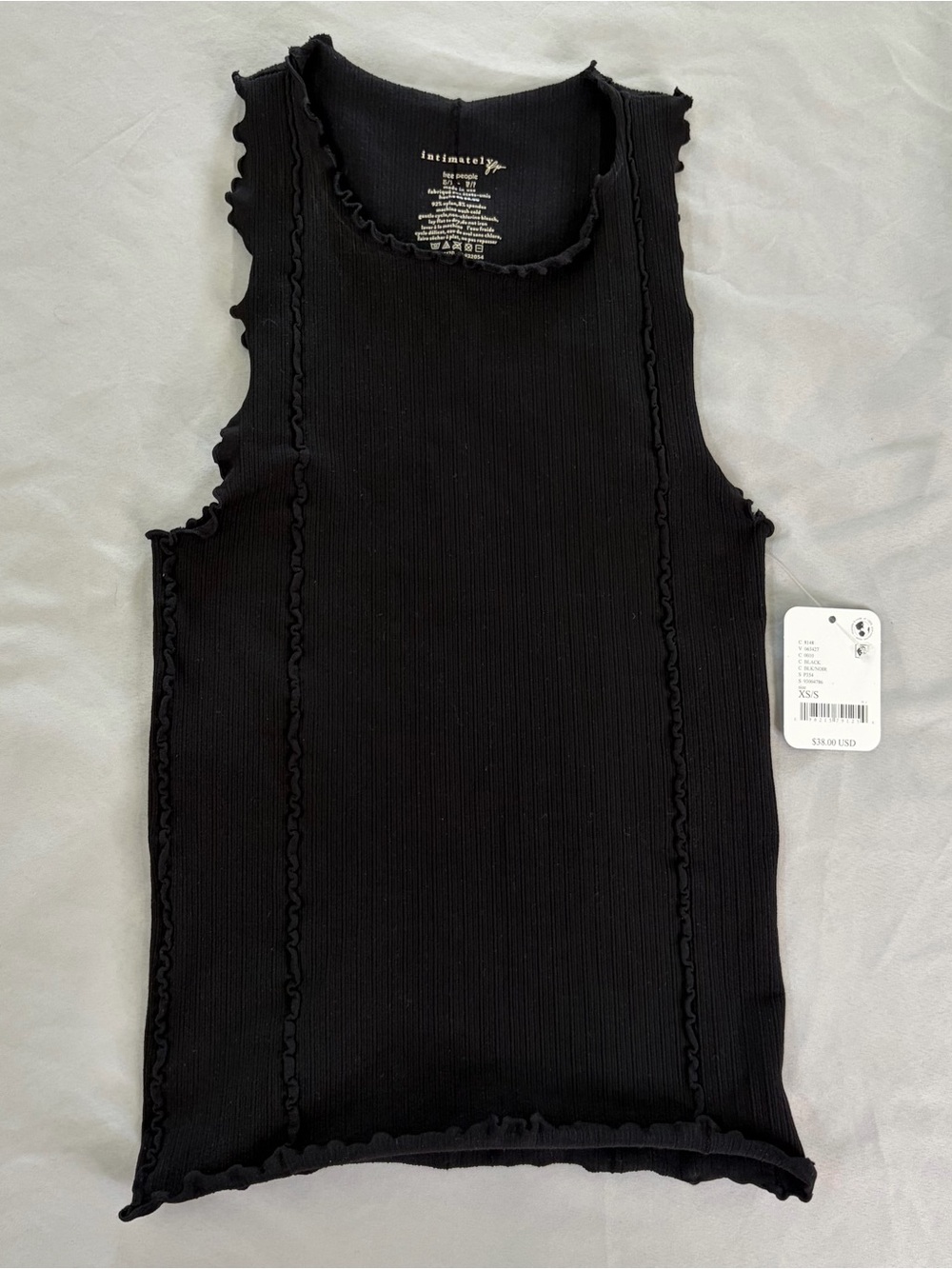 Free People Black Ribbed Lettuce-Edge Tank